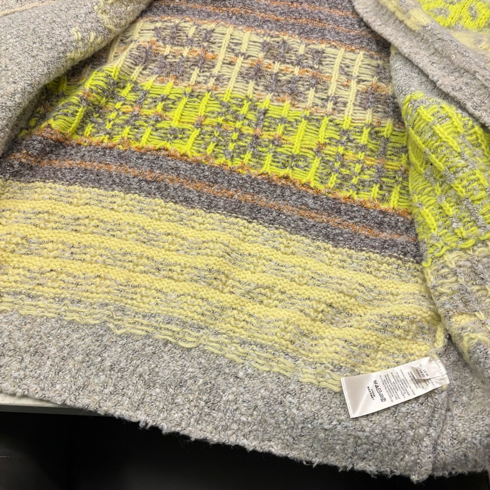 Free People XS Chunky Floral Cardigan Sweater in Gray and Neon Yellow - Picture 3 of 4